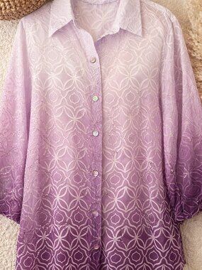 Sheer Ombre Purple Kimono Top Boho Lightweight Button Front Size 14